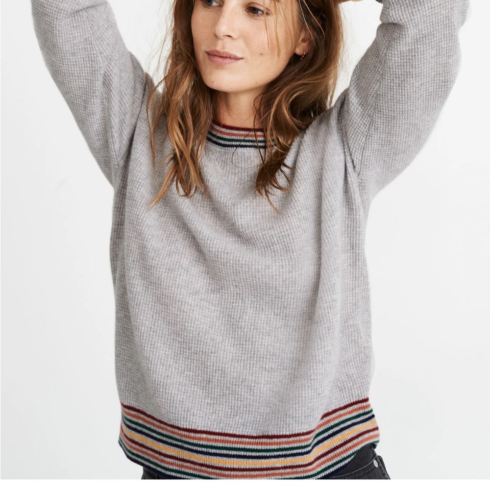 Madewell Gray Striped Women's cashmere Sweater